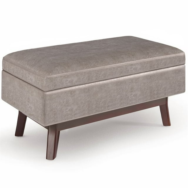 Simpli Home Owen 36 Pouces Ottomane de Rangement en Similicuir Gris Taupe Vieilli