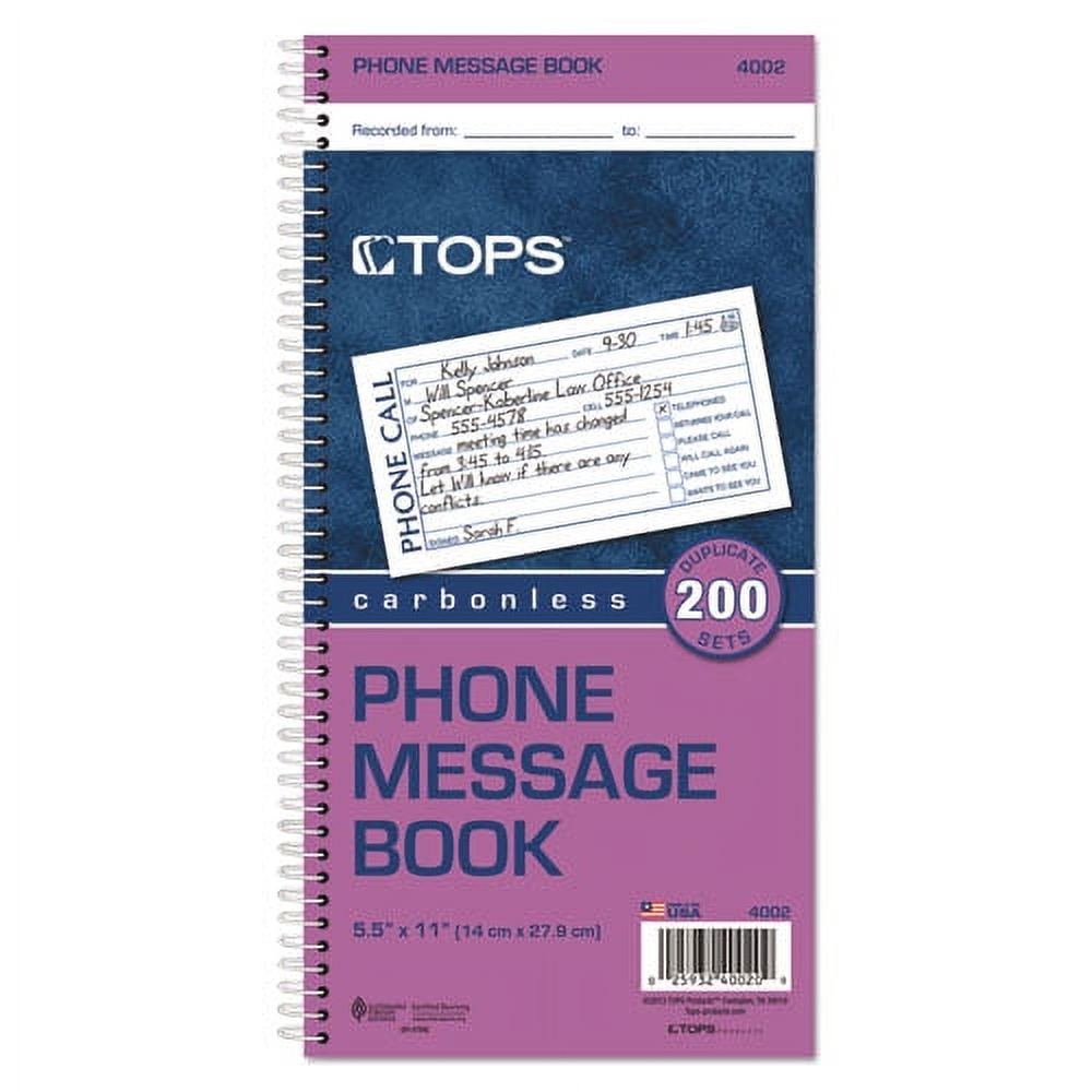 Spiralbound Message Book, Two-Part Carbonless, 2.75 X 5, 4/page, 200 Forms | Bundle of 2 Each