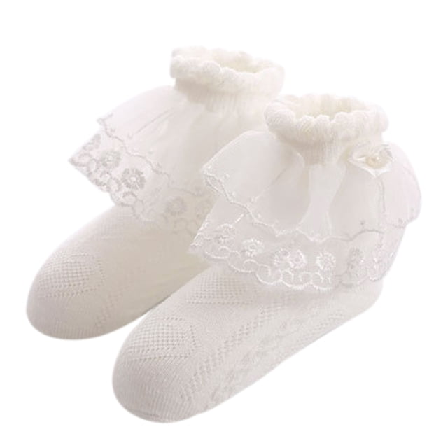 Qarigey Calcetines de encaje Bebé niña 2 capas Volantes Tobillo Calcetín Calentador de pies de algodón para Kid Dance Gif, Blanco, 4-6Y Medias Beige 9-12 años Qarigey AP003202-08
