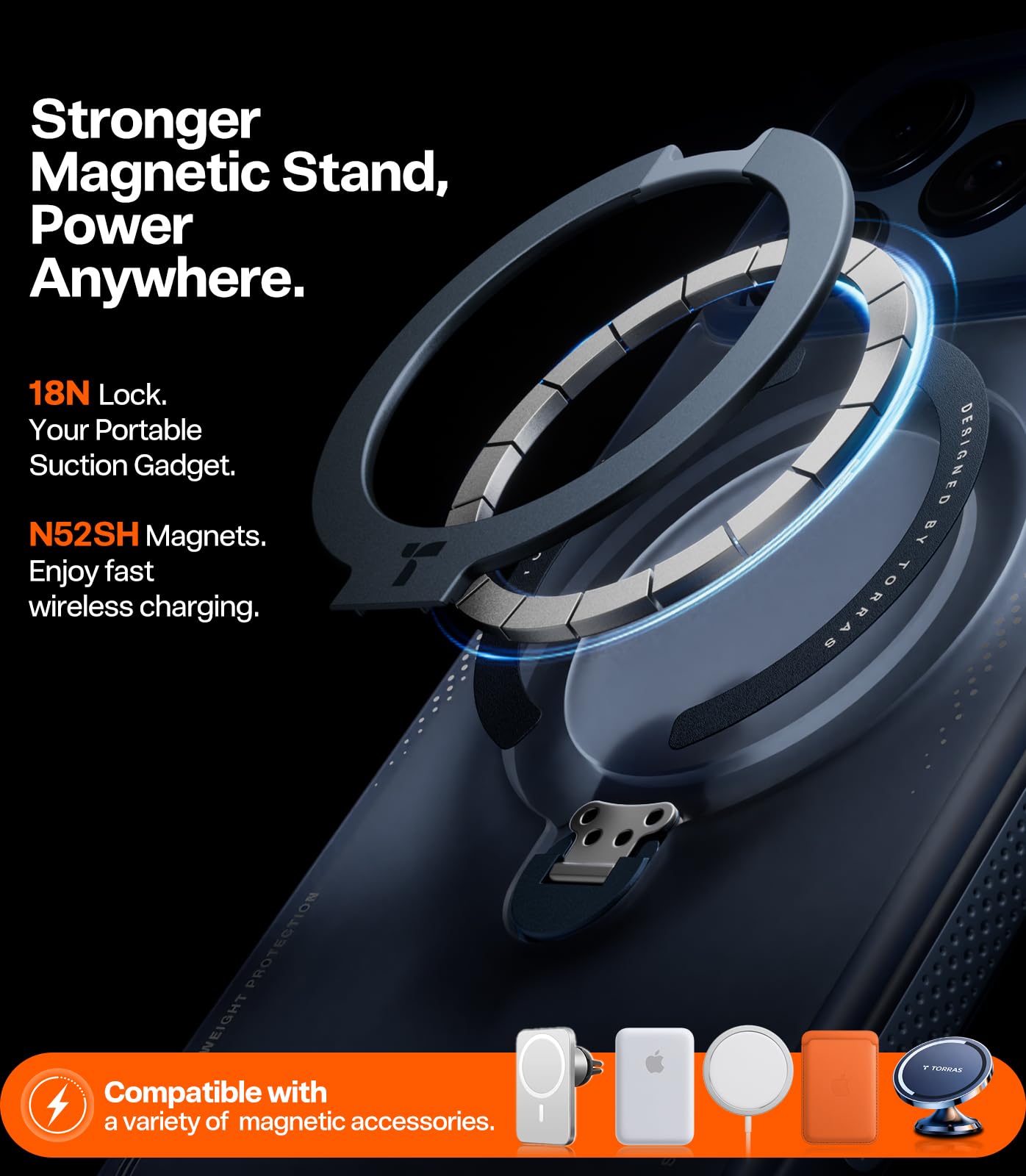 TORRAS Flagship Q3 Air for iPhone 17 Pro Max Case,Visible Airbag Drop Protection,Hardcore Air Cushion Tech ,Mil-Grade Protection,Fit for MagSafe,360 Rotating Stand Case ,6.9",Midnight Blue