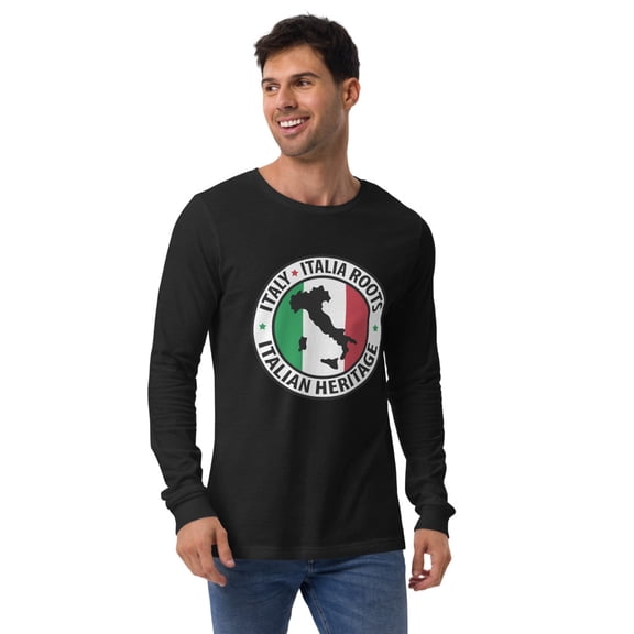 Italian Heritage Italian Flag Boot Unisex Long Sleeve Tee (Black Heather, XS)