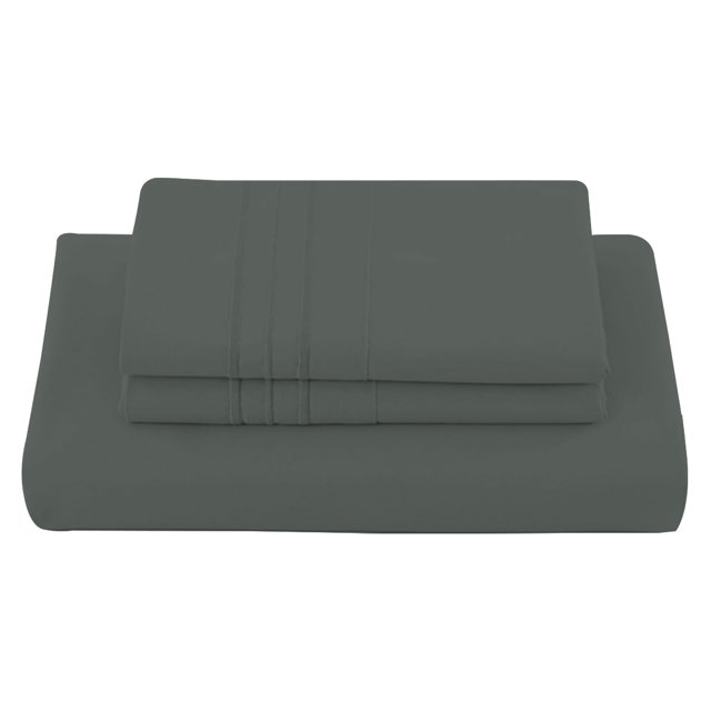 Juego de Sábana King Size Melocotton Lisa de 2000 Hilos Microfibra Premium Ultra Suave Gris Oscuro