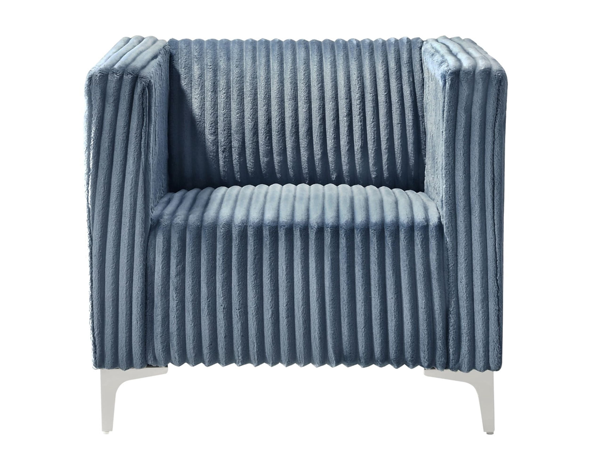 Home Design Gavin Velvet Square Arm Chair with Plush Cushions and Modern Upholstery, Durable Frame for Living Room, Contemporary Blue Design