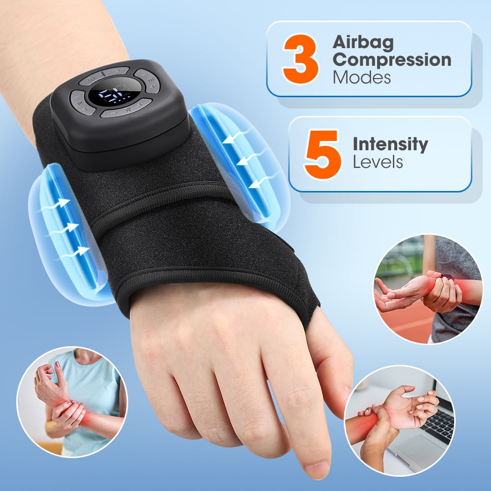 Wrist Hand Massage Heating Pad, Air Compression Wrist Massager with Adjustable Vibration and Heat, Cordless Heated Wrist Brace for Circulation - Left Right Hand