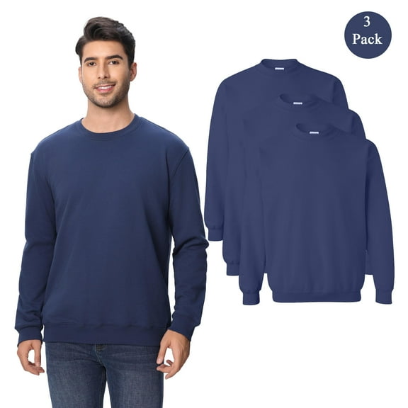 Zfeel Long Sleeve Crewneck Sweatshirt, Men's Pullover Classic Fit Bulk Sweatshirt, Navy, 3-Pack, S