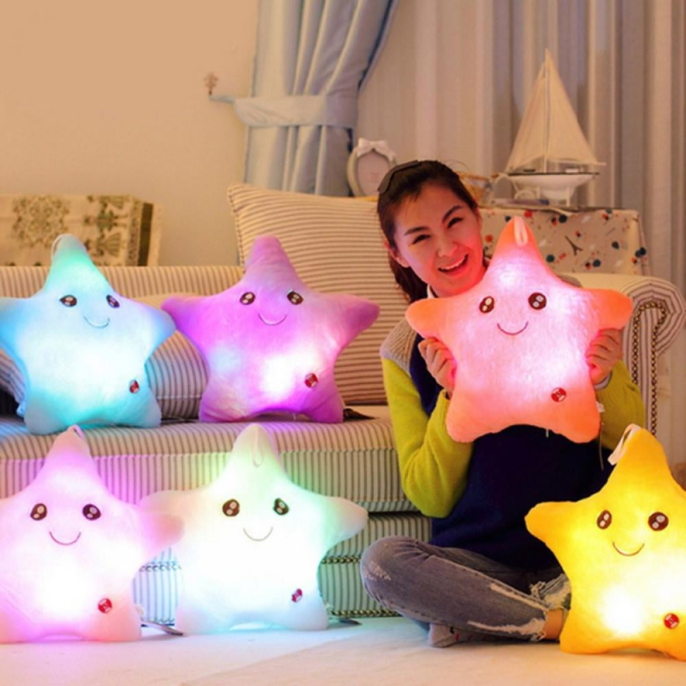 LED Luminous Light-Up Pillow Smile Star Waist-Cushion Glow Plush Throw Pillows 