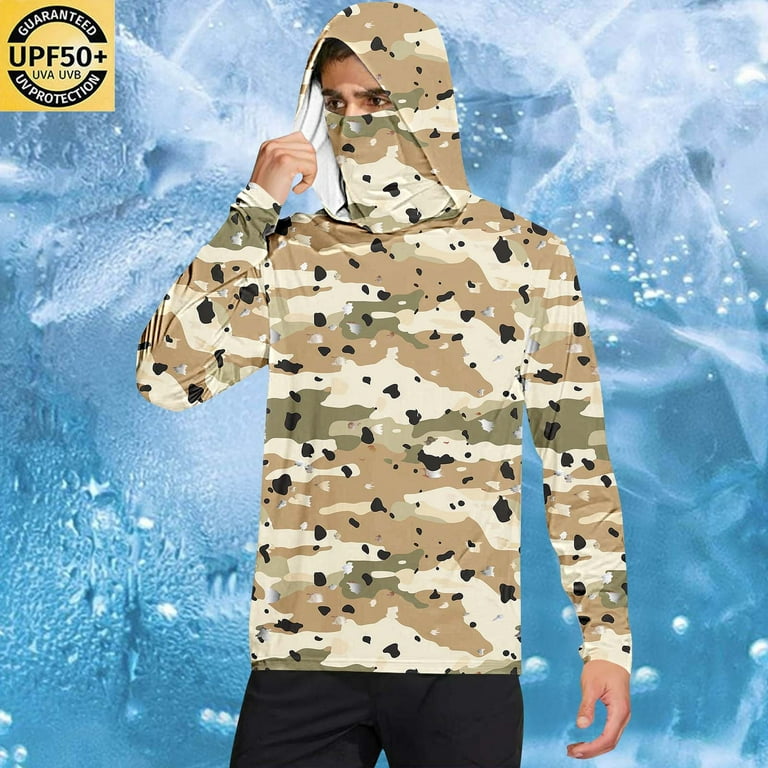 Mens Sun Protection Camo Hoodie Shirts Long Sleeve Lightweight
