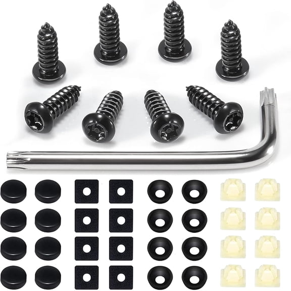 8PCS Premium Stainless Steel License Plate Screws, Rust-Proof & Anti-Rattle License Plate Bolts(Black) (Black-8PCS)