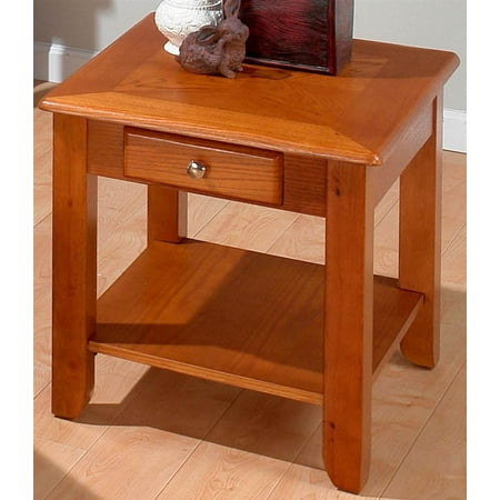 Sedona End Table in Oak Finish w Drawer & Display Shelf