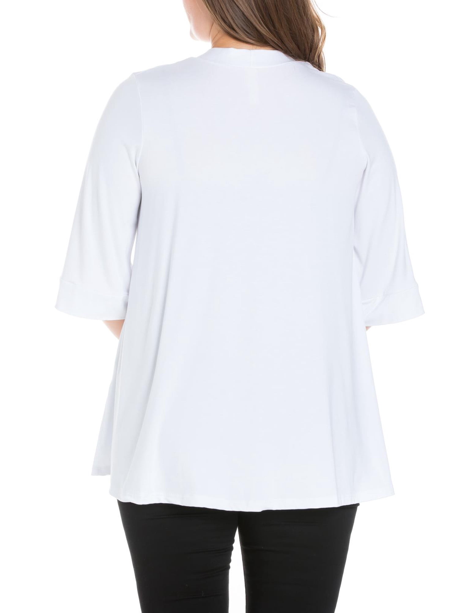 24seven Comfort Apparel Plus Size Elbow Length Sleeve Open Front Cardigan