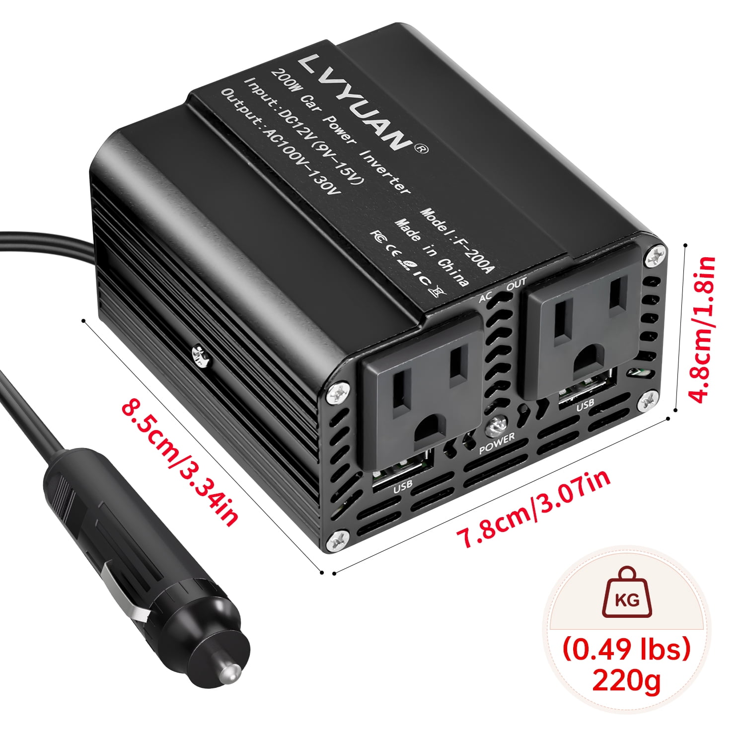 LVYUAN 200W Modified Sine Wave Power Inverter 12V DC to 110V AC 