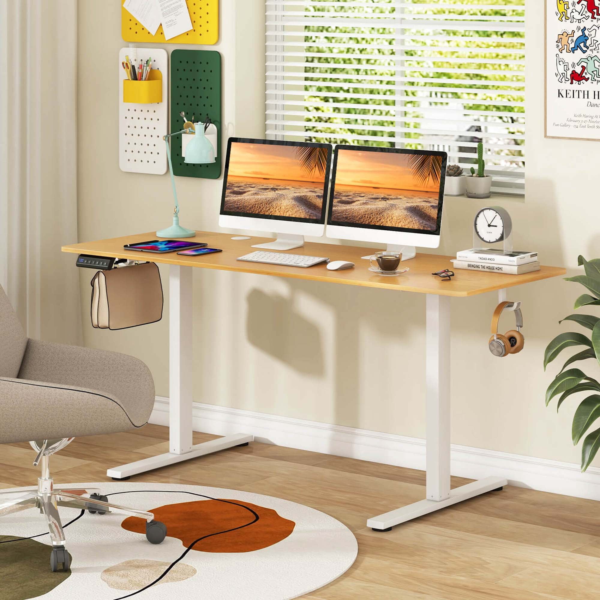 Costway 63 x 24 Inch Sit Stand Desk Height Adjustable Electric Standing Desk Natural