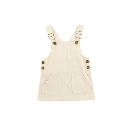

Mioliknya Infant Little Girl Corduroy Suspenders Skirt Solid Color Adjustable Straps Short Dress with Two Pockets