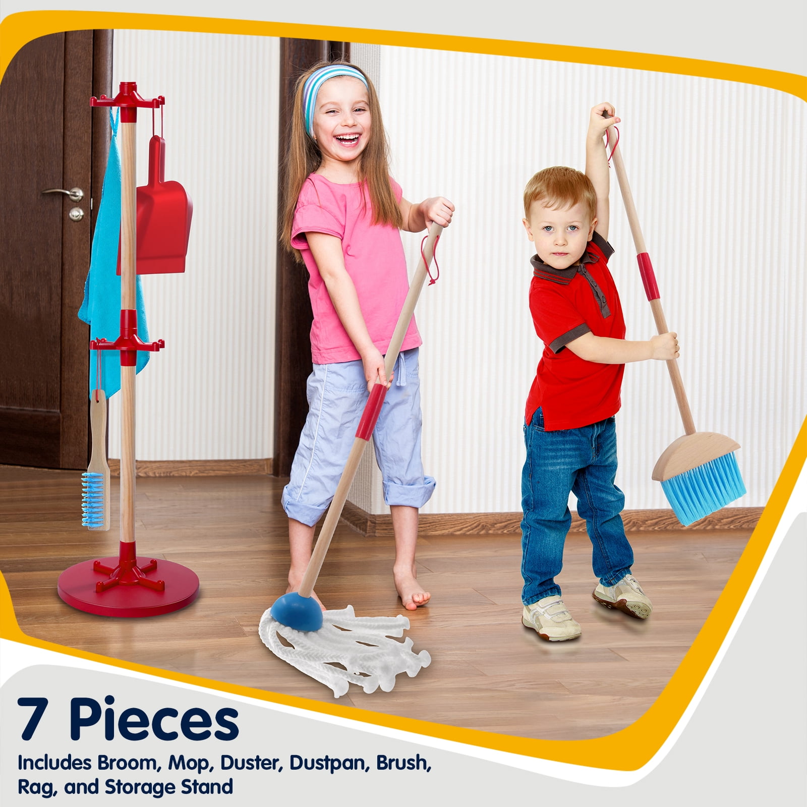 Kids' Pretend Cleaning Set, Early Educational Wooden Broom & Dustpan & Mop  & Kitchen Cleaning Tools Toy
