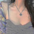 thumbnail image 3 of Colgante de cristal con forma de corazón de amor morado transparente de hada Kpop, cadena de clavícula, collar gargantilla de perlas para mujer, joyería estética Egirl --- Código de producto 42722, 3 of 5