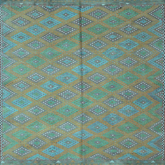 Ahgly Company Indoor Square Abstract Light Blue Contemporary Area Rugs, 7' Square