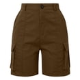 thumbnail image 4 of Women's Shorts Shorts For Women Cargo Shorts Knee Length 6 Pockets Elastic Waist Long Shorts For Summer Casual,Brown Women's Shorts L, 4 of 5