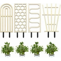 4 PCS Indoor Plant Trellises 4 Styles Blanched Almond Wooden Houseplant Trellis for Indoor Climbing Plants Mixed Shape Garden Trellis Plant Support Blanched Almond