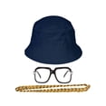 thumbnail image 1 of 90s Hip-Hop Gold Chain Costume Kit (Bucket Hat + Sunglass + Gold Chain) Navy L/XL, 1 of 2