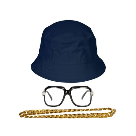 Gravity Trading - 90s Hip-Hop Gold Chain Kit (Bucket Hat + Sunglass + Gold Chain)