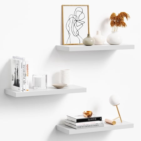 oridom Floating Shelves for Wall, White Wood WallShelf of 3, 16" Wall Mounted Floating Shelf for Kitchen, Living Room, Bedroom, Bathroom Storage, Book Shelf for Walls Home Decor, Frame Display C80