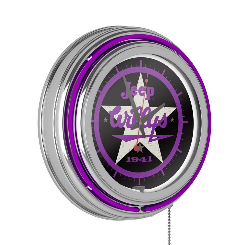 Neon Wall ClockJeep Willys 1941 Purple Double Rung Analog Clock with