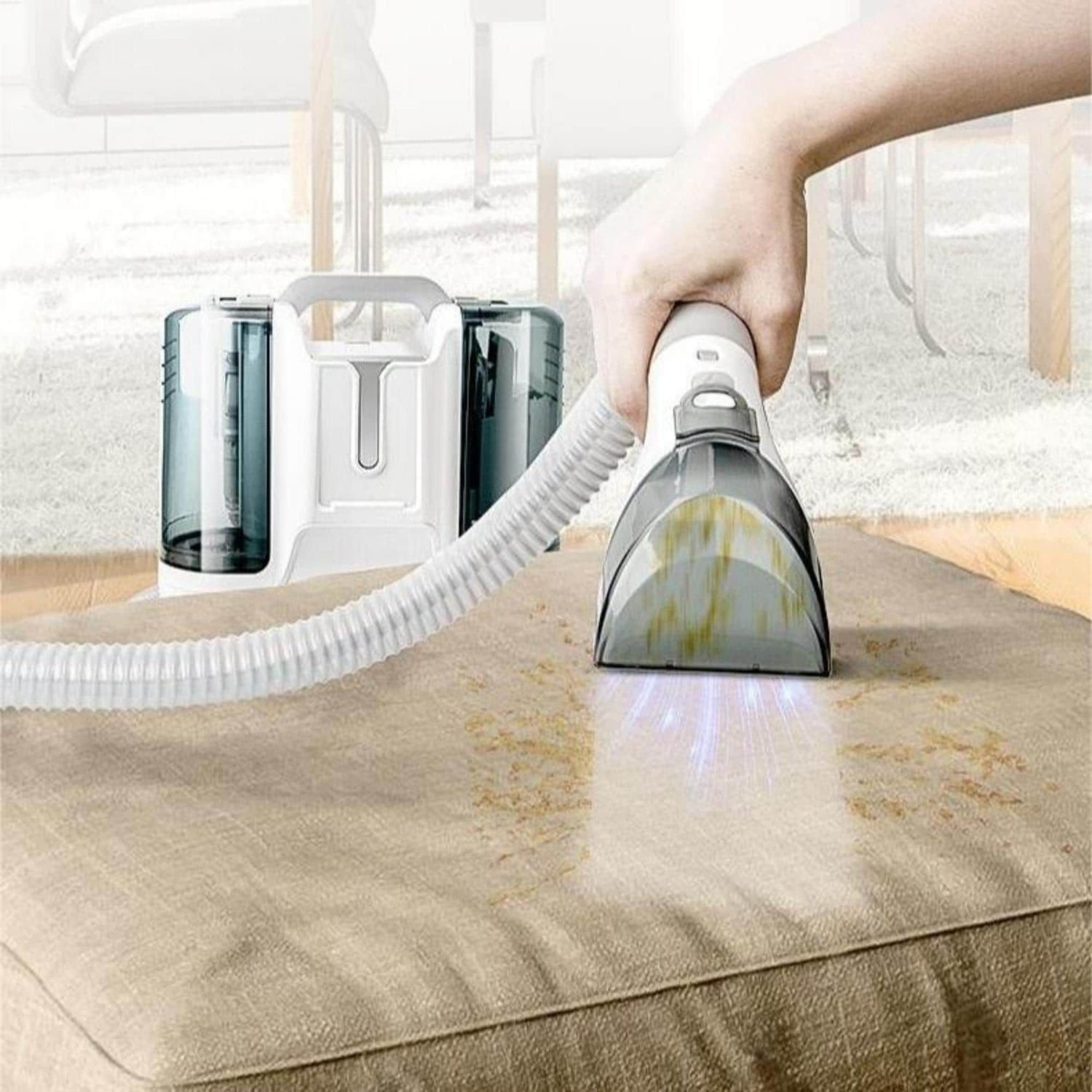 Portable Carpet Cleaner Machine 12000Pa Suction Stain Remover for Pet Hair Upholstery Car White