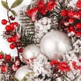 thumbnail image 4 of National Tree Company Artificial Christmas Wreath, Green, Flocked, Unlit, Decorated with Frosted Branches, Ball Ornaments, Berry Clusters,  24 Inches, 4 of 5