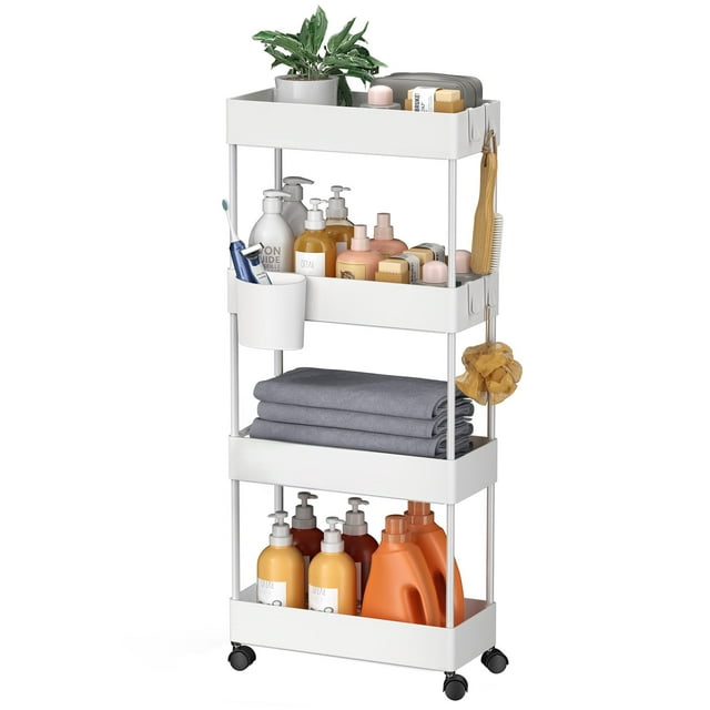 Carrito de almacenamiento delgado Pipishell de 4 niveles, color blanco enrollable