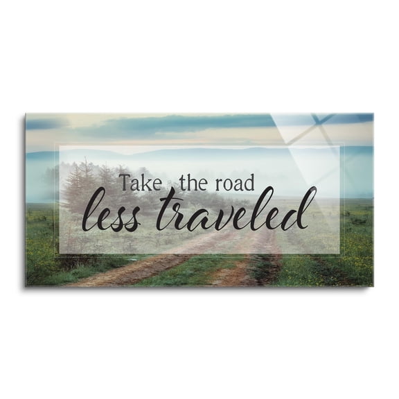 Road Less Traveled Green Path Landscape 36 x 18 Glass Wall Hanging Sign