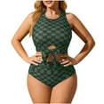 thumbnail image 2 of WHLBF Two Piece Swimsuits Set for Women Plus Size Plaid Tie Halter Beach Casual Bathing Suit Green XXXXL, 2 of 4