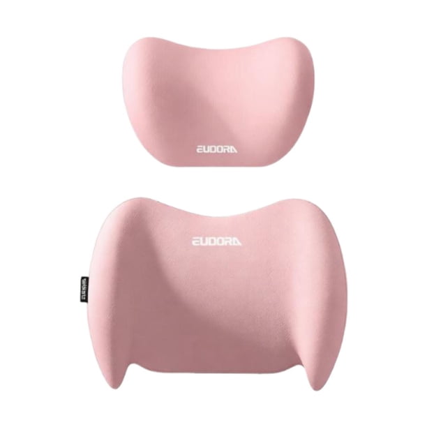 Almohada cervical y soporte de cintura para coche, compatible con todos los vehículos, ideal para viajes, estudios y oficinas. rosa