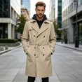 thumbnail image 6 of Men's Trench Coat Notched Lapel Belted Windbreaker Long Jacket Windproof Comfortable Durable Overcoat, L, 6 of 6