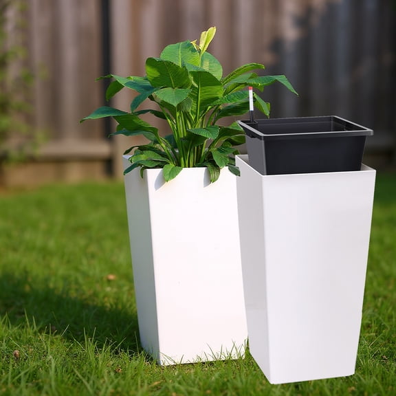 30" Tall Planters for Outdoor Plants, Large Planters Set of 2, Indoor Plant Pots, Boxes, Flower Pots, Modern Design, Built-in Drainage, Front Porch Decor White