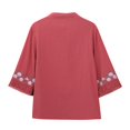 thumbnail image 3 of Embroidered Linen Shirts For Women Loose Fit Tee Shirt Women Cotton Boho Tops Womens Summer Tops Peasant Tops For Women Summer Blouses For Women Womens Gauze Tops Chinese Frog Button Tees Red M, 3 of 8