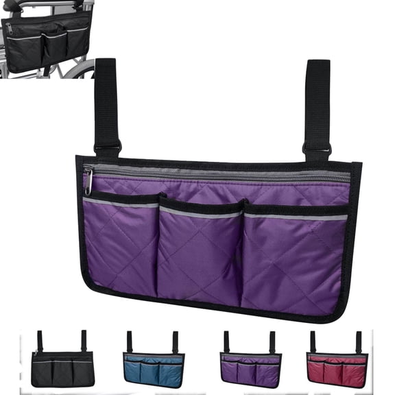 Wheelchair Side Storage Bag, Multifunctional Wheelchair Armrest Organizer Pouch with Reflective Strips