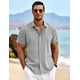 thumbnail image 2 of Camisa de lino para hombre, camisa de manga corta con botones, corte regular, camisas casuales, camisa de lino para playa de verano, L, 2 of 5