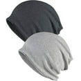 thumbnail image 1 of Dicasser 2PCS Unisex Cotton Beanies Soft Sleep Cap Chemo Hats Soft Slouchy Hair Cover for Hairloss Cancer Chemo for Men Women, LIGHT GRAY+DARK GRAY, 1 of 10