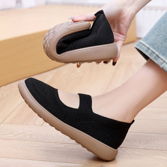 Mesh Mary Jane Flats for Women, Mary Jane Sneakers, Women Premium Round Toe Slip On Casual Flats Soft Sole Comfort Walking Footwear Lightweight Non Slip Daily Shoes, Black 6