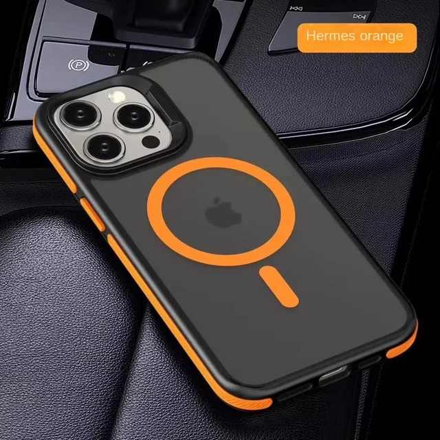 Case For iPhone 16 Pro Max Matte Translucent Armor Magnetic Case For iPhone 15 14 Pro Max Plus Magsafe Wireless Charging Cover Orange For iPhone 16