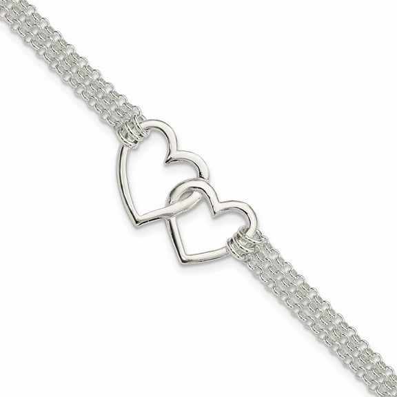 Sterling Silver Polished 3-Strand With .5In. Ext. Heart Bracelet (7 X 26.78) Made In India qg3608-7