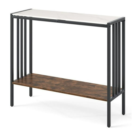 36 Inch Console Table 2-Tier Industrial Foyer Table with Sintered Stone