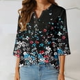thumbnail image 5 of Teissuly Women's Casual Round Neck Button Cotton Linen Printed Three Quarter Sleeve Top, 5 of 5