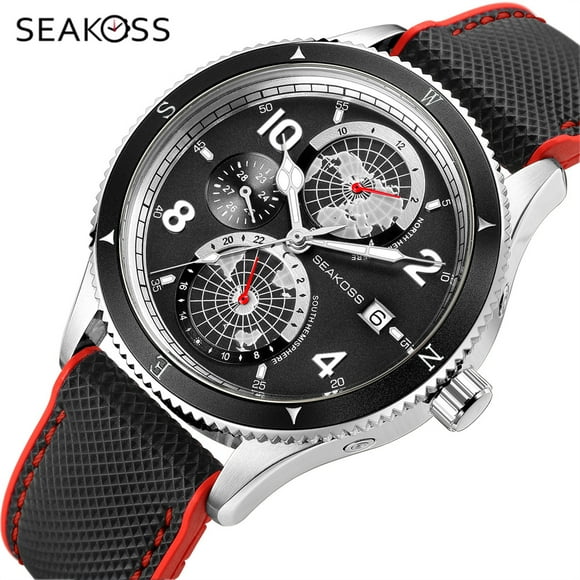SEAKOSS 100M Men's Diving Watch Automatic Mechanical Wristwatches Super Luminous Sapphire Clock Black Dial Silicone Band Watch