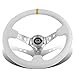 thumbnail image 3 of NRG Innovations RST-006WT-Y 350mm 3" Deep Dish 3-Spoke Cutout Holes Steering Wheel with Horn Button, 6X70mm Bolt Pattern, White Leather, 3 of 4