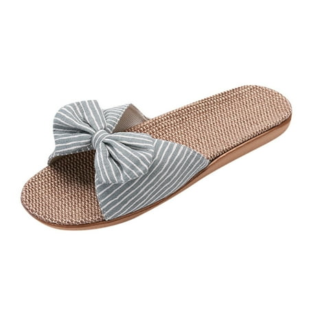 

Staron Women Female Bowknot Flax Linen Flip Flops Beach Shoes Sandals Slippers