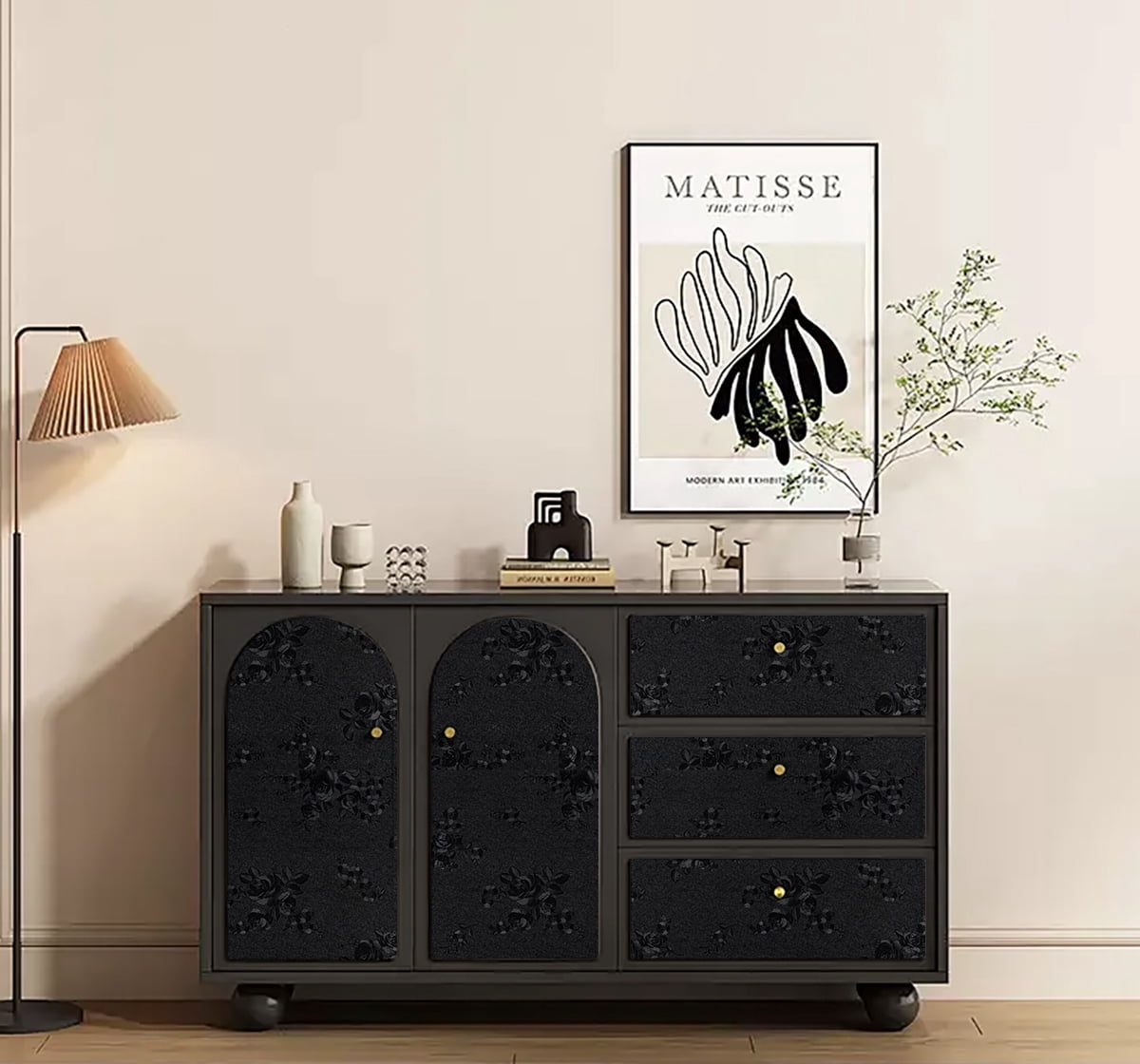 UMIGGEE Black Wallpaper 17.7-in x 118-in Embossed Rose Self Adhesive Wall Paper Gray Peel and Stick Wallpaper Vinyl Contact Paper for Home Decoration Cabinet Furniture Renovation