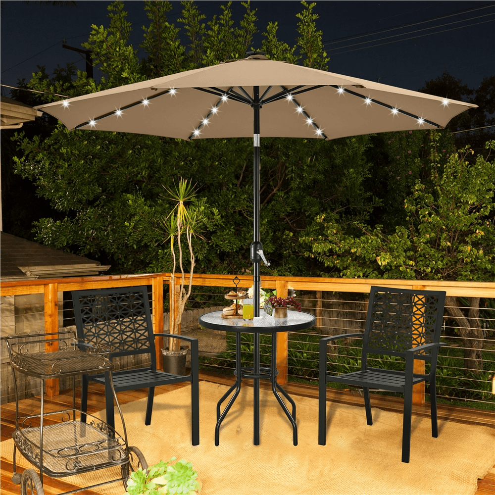 Renwick 10 Ft Outdoor Patio Umbrella with 32 LED Lights, Tan