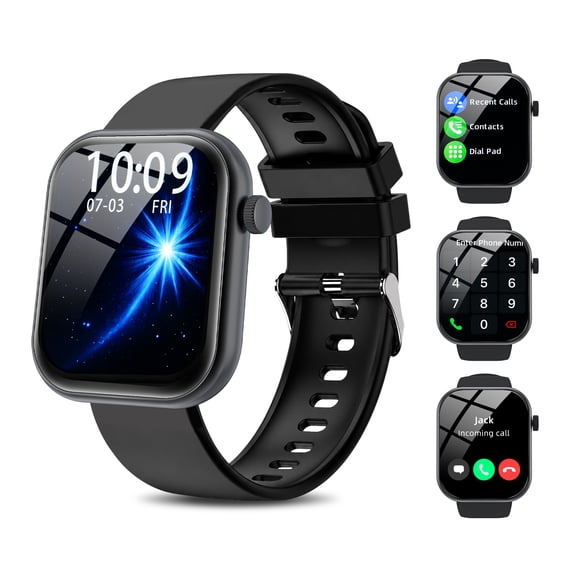 Men Womens Smart Watch, 2.01'' HD Touchscreen, with Bluetooth Answer/Make Calls/110 Sports Modes, IP68 Waterproof Fitness Tracker Fits for Android IPhone, Perfect Gift, Black
