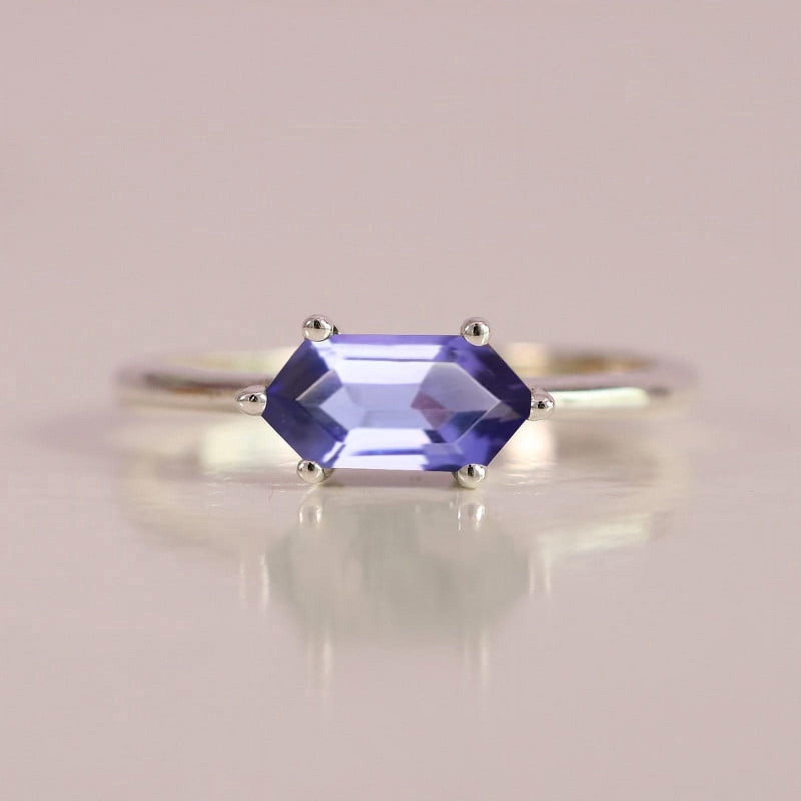 925 Sterling Silver Ring, Hexagon Tanzanite Ring, 925 Sterling Silver Six Prongs Jewelry, Solitaire Ring, Handmade Jewlery, Delicate Minimalist Ring